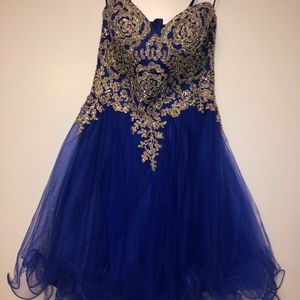 Royal Blue, Gold Appliqué Homecoming dress